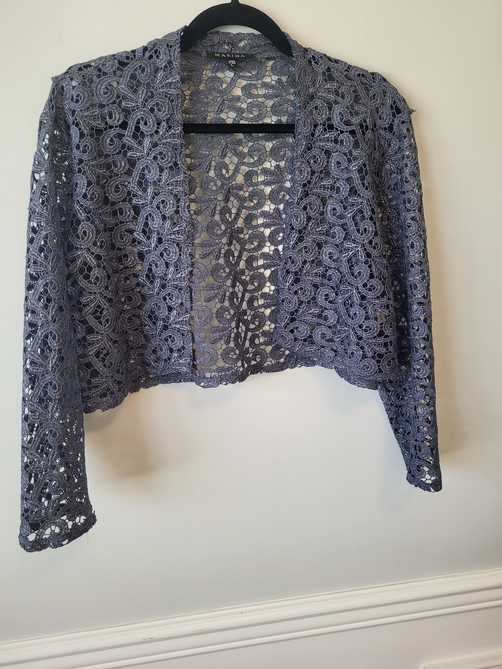 Marina Lace Open-Front Cropped Sweater - Gray